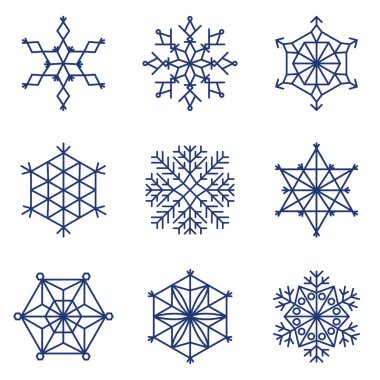 Dokuz beyaz arka plan üzerinde büyük kar tanesi Icon set