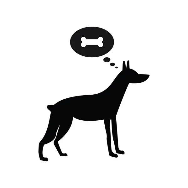 Собака Думає Про Кістково Чорний Символ Білому Тлі — стоковий вектор