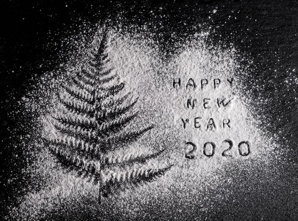 2020年新年背景。 黑底面粉的轮廓 — 图库照片