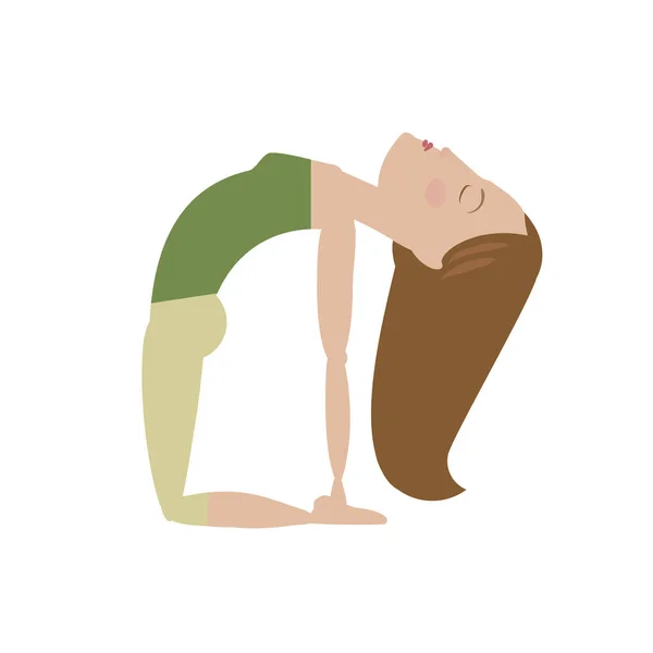 Brown Hair Woman Doing Yoga Camel Pose Cartoon Vector Illustration — Stock Vector