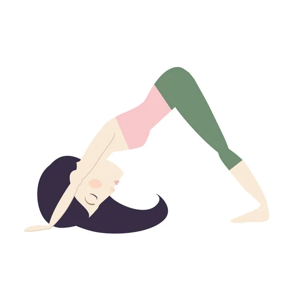 Black Hair Woman Doing Yoga Dog Pose Cartoon Vector Illustration — Stock Vector