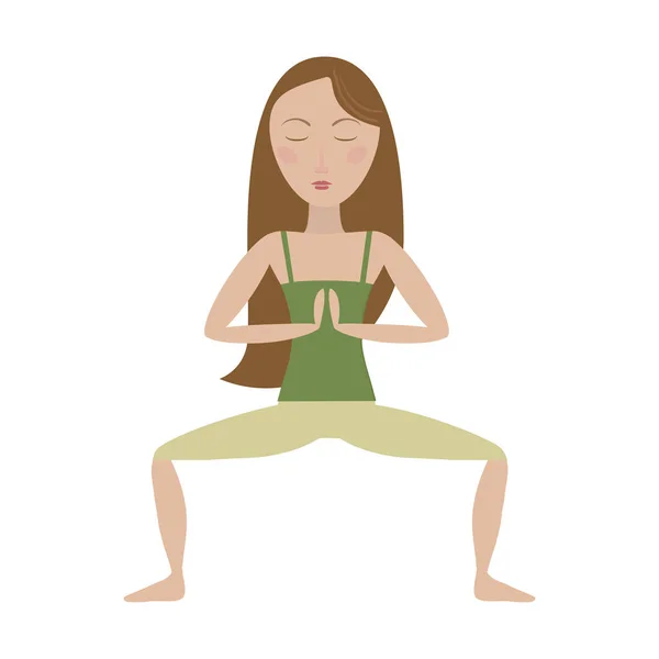 Bruin Haar Vrouw Doen Yoga Pose Cartoon Vectorillustratie — Stockvector