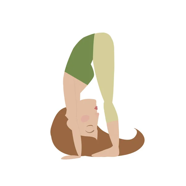 Mujer Pelo Castaño Haciendo Yoga Dedo Gordo Pose Dibujo Animado — Archivo Imágenes Vectoriales