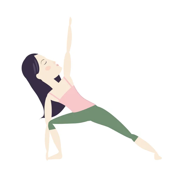 Frau Mit Schwarzem Haar Macht Yoga Pose Cartoon Vektor Illustration — Stockvektor