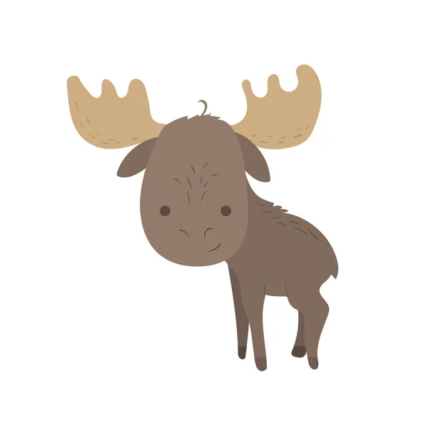 Forest Animal Vector Isolated Cartooning Little Elk Moose Good Print — Stock Vector