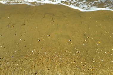 Kumlu bir plaj gün güneşli yaz yumuşak dalgalar