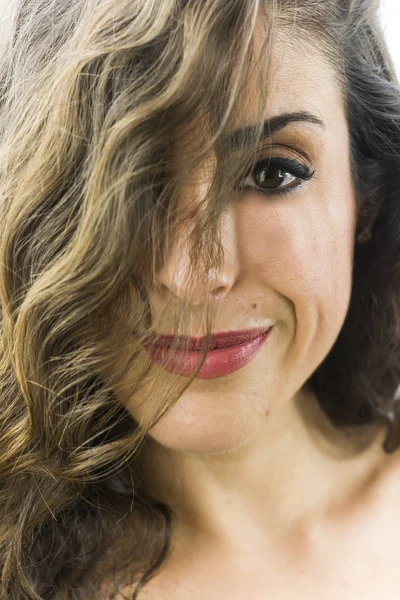 Hermosa Mujer Sobre Fondo Blanco — Foto de Stock