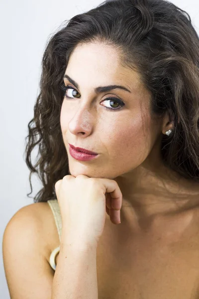 Hermosa Mujer Sobre Fondo Blanco —  Fotos de Stock