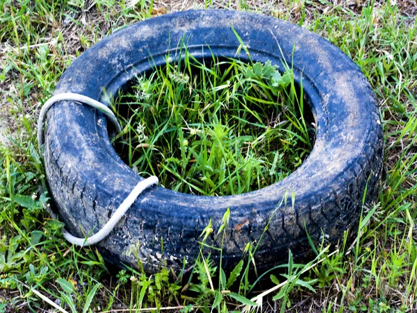 Rueda de coche vieja y abandonada en el campo —  Fotos de Stock