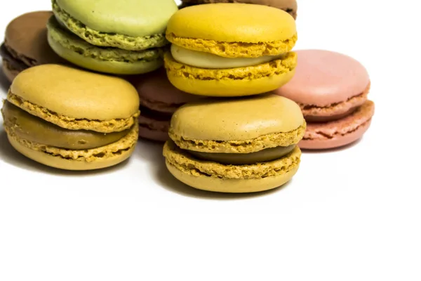Colored macarons isolated on white background, typical French di — Stock Photo, Image