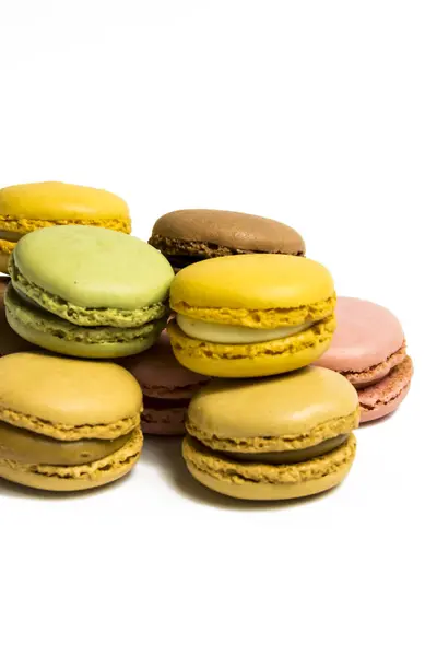 Colored macarons isolated on white background, typical French di — Stock Photo, Image