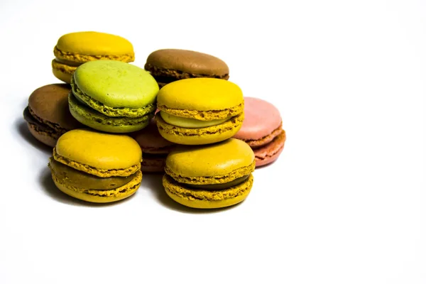 Colored macarons isolated on white background, typical French di — Stock Photo, Image