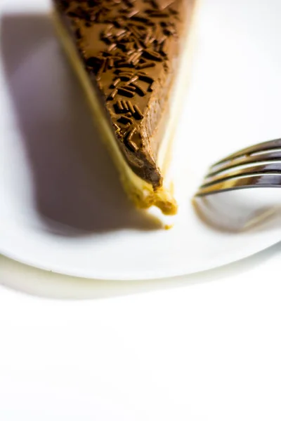 Portion Delicious Chocolate Cake White Background — Stock Photo, Image