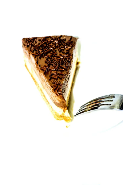Porzione Deliziosa Torta Cioccolato Sfondo Bianco — Foto Stock