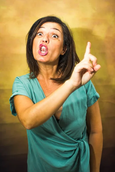 Beautiful Angry Woman Saying Index Finger — Stock Photo, Image