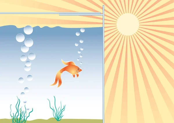 Goldfish in the aquarium in good conditions. — Stock Vector