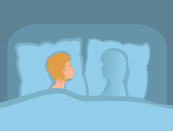 女人一个人躺在床上与亲爱的分开. . — 图库矢量图片