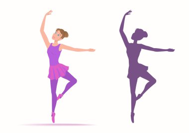 Kadın dansçı ve beyaz zemin üzerine onu siluet.