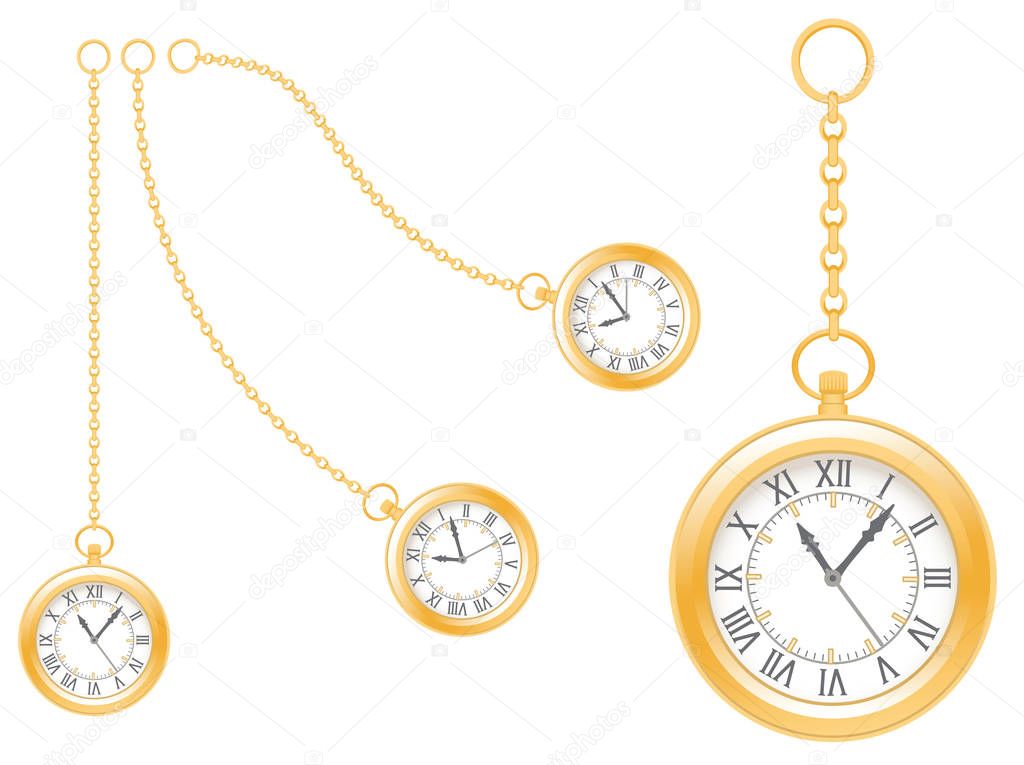 Pseudo antique gold watches on white background.