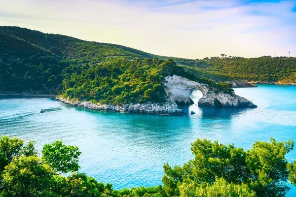 Vieste San Felice Arch Rock Bay Gargano Félsziget Apulia Olaszország — Stock Fotó