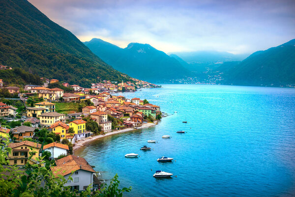 Lezzeno in Como lake district. Italian traditional lake village. Italy, Europe.