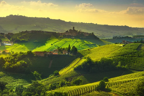 Langhe Winnice Zachód Słońca Panorama Castiglione Falletto Morra Unesco Site — Zdjęcie stockowe