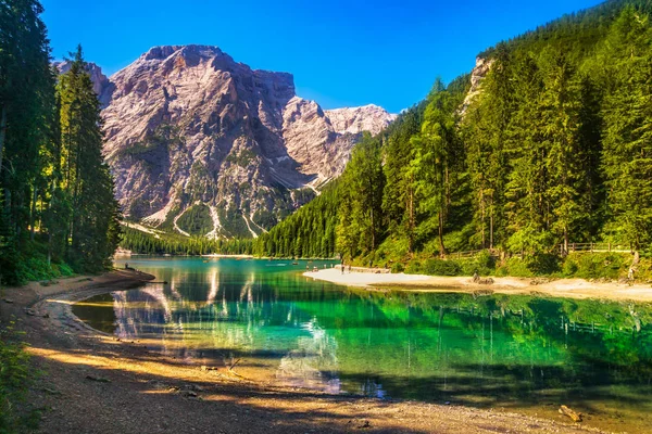 Braies Prags Lago Pragser Wildsee Dolomitas Montañas Trentino Alto Adige —  Fotos de Stock