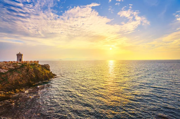 Vista Pôr Sol Farol Piombino Piazza Bovio Ilha Elba Maremma — Fotografia de Stock