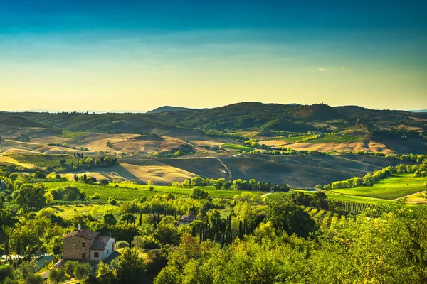Toskania Campagna Lato Montepulciano Willa Panorama Wzgórz Siena Włochy Europy — Zdjęcie stockowe