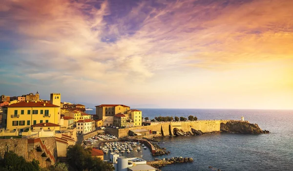 Coucher Soleil Sur Phare Piombino Piazza Bovio Maremme Toscane Italie — Photo