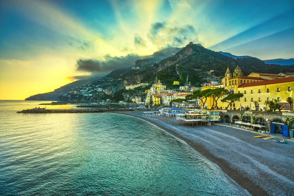 Amalfi Stad Kust Strand Zonsondergang Italië Europa — Stockfoto