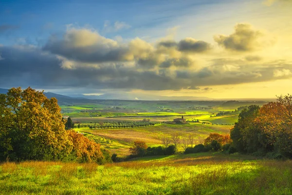 Campagna Maremmana Paesaggio Tramonto Campi Verdi Bibbona Casale Marittimo Toscana — Foto Stock