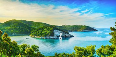 Vieste, San Felice kemer rock defne, Gargano Yarımadası, Apulia, Güney İtalya, Avrupa.