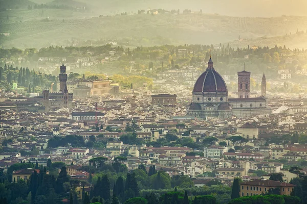 Florence Firenze Luchtfoto Mistige Stadsgezicht Panoramisch Uitzicht Vanaf Heuvel Fiesole — Stockfoto