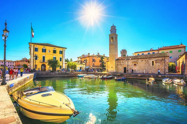 Lazise Veneto Italien September 2018 Boote Alten Stadthafen Von Lazise — Stockfoto