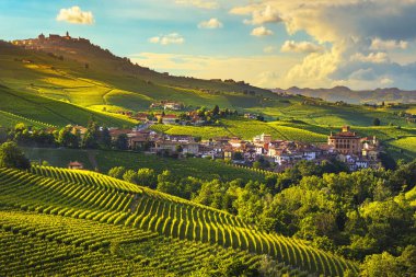 Langhe üzüm bağları panorama, Barolo köyü, Piedmont, İtalya Europ