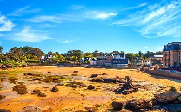 Strand Der Bucht Von Saint Guirec Morgen Pinke Granitküste Perros — Stockfoto