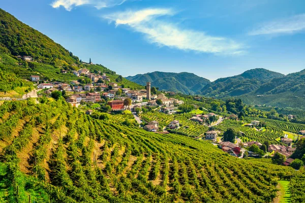 Prosecco Hills Vineyards Santo Stefano Village Unesco Site Valdobbiadene Treviso — Stock Photo, Image