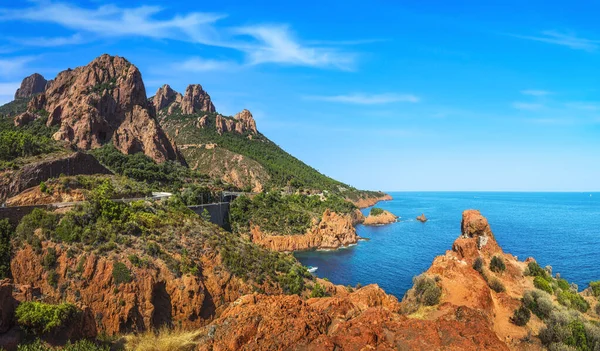 Esterel Costa Mediterranea Rocce Rosse Spiaggia Mare Costa Azzurra Vicino — Foto Stock