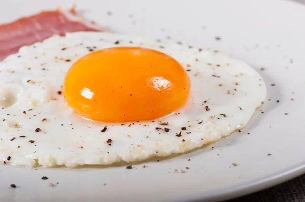 Œuf Frit Bacon Dans Une Assiette Légère Nourriture Pour Petit — Photo