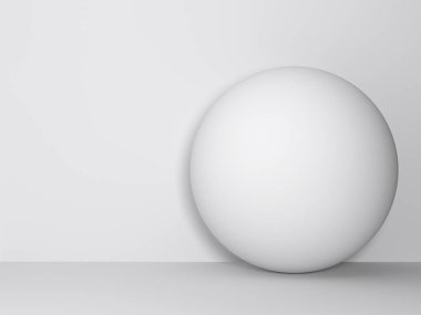 3D illüstrasyon küre topu ayakta açık renkli duvar zemin üzerinde beyaz