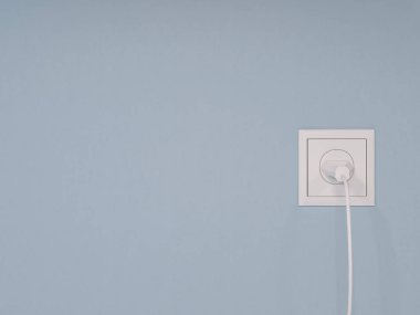 Beyaz duvar prizi. Açık renkli duvar beyaz elektrik prizine ile. 3D çizim.