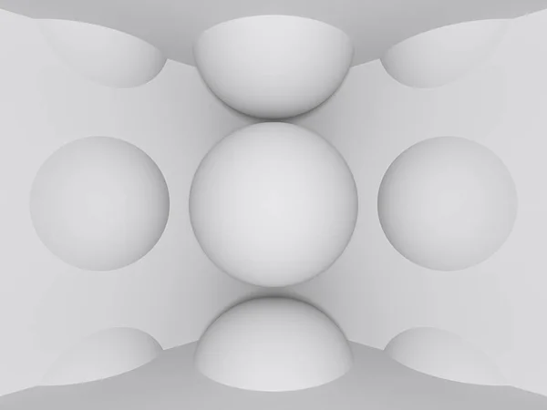 Белый Algle Зрения Фона Рендеринг Внутренних Стен Украшенных Массивными Сферами — стоковое фото