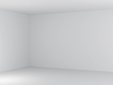 İç köşe görünümü kutusunun içinde. Beyaz arka plan ışık duvarlar ve zemin ile. 3D çizim.