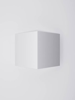 3D render Illustration küp. Arka ışık duvara ile havada asılı bir küp