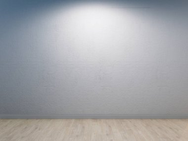 Gri Duvar beton sıva ve hafif ahşap zemin ile. Hamurlu gri artalanları. 3D render illüstrasyon.