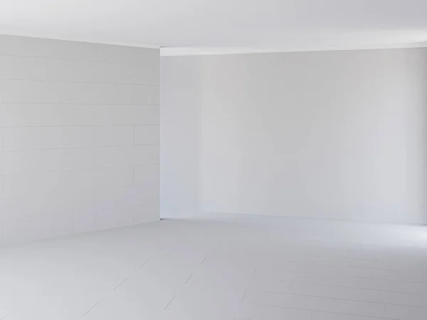 Hoek Bekijken Wit Rendering Interieur Achtergrond Met Licht Grijze Muur — Stockfoto
