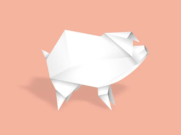 Pembe bir arka plan üzerinde domuz origami beyaz kağıt