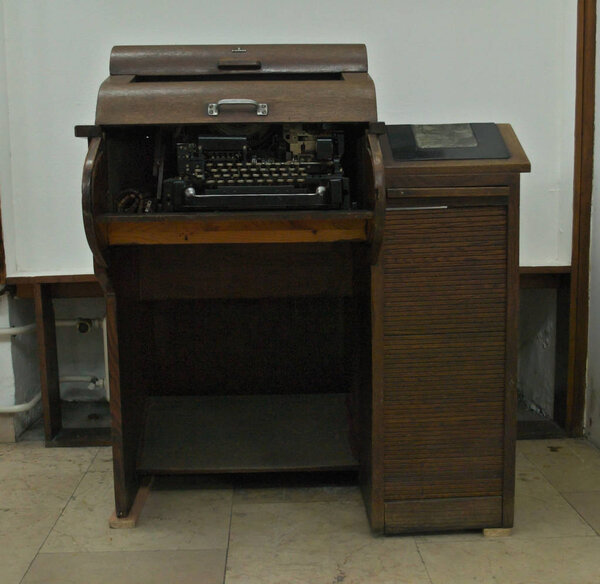 Old vintage typewriter and desk used in railway administration
