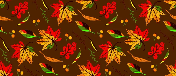 Autumn leaves in cartoon style. Seamless pattern. A cute background. Seasonal banner.